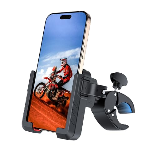 Bike Phone Mount Holder,【Biking & Recording Video】 2025 Universal Motorcycle Phone Mount Bicycle Accessories Handlebar Cell Phone Clamp for Scooter, Compatible with iPhone 16/15 Pro Max, Red