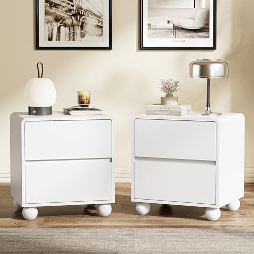 Image of Furniway 3 Piece Bedroom Set, 6 Drawer Dresser and 2 Nightstands, White | Featuring stylish round legs, modern wood chest design and versatile storage cabinet functionality for bedroom organization