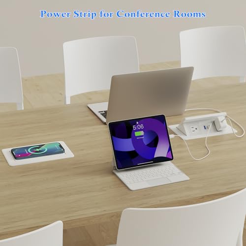 Pop Up Outlet with 20W USB C, Pop up Power Outlet with 15W Wireless Charging, 2 AC Outlets and 18W USB A Ports, Recessed Power Strip with 6FT Cords for Office, Conference, Bedroom,White by XBA - Image 7
