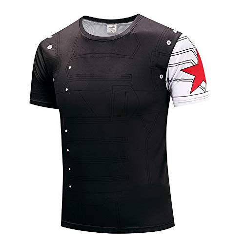 HOOLAZA Winter Soldier Captain America Short Sleeve Men's Fitness Compression T-Shirt Avengers Super Heroes Running Motion T-Shirt L