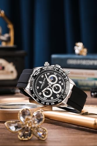 Image of London Fog Bond Collection Analog Quartz Watch for Men with Round Dial and Silicone Strap, Metal Case with Tachymeter Bezel, Chronograph Function, Date Display, Luminous Hands & Hour Markers, Water Resistant