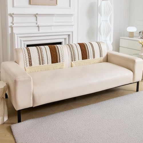 Image of HOMETHREADS Innovative European Premium Style Anti Slip Cotton Sofa Cover Mat with PVC Backing for Non-Slip Comfort (Coffee, 1Pc Backrest | 70x70cm)