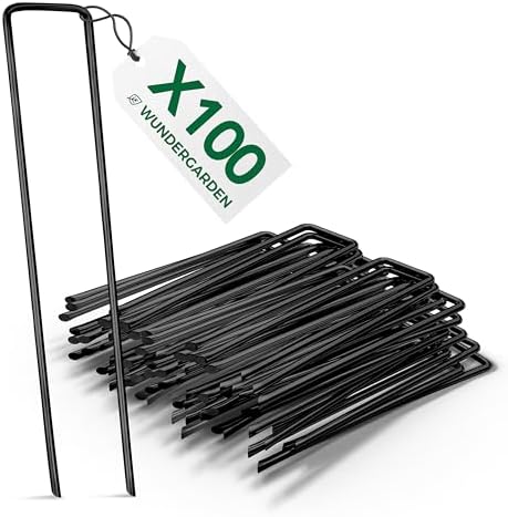 WUNDERGARDEN - 100 Erdanker für Unkrautvlies, Erdnägel aus Stahl im Set zur Befestigung von Unkrautflies, Unkrautfolie, oder fürs Camping - Erdpieß, Erddübel, Bodenanker - 150x25mm