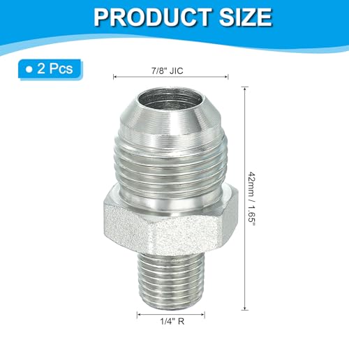 Image of PATIKIL Pipe Adapter Connector 7 /8 inch Male 74 Flare JIC x 1 /4 inch Male R Pipe Fitting 2 Pcs Oil Feed Restrictor Fitting Hydraulic Connector for Oil Steam Water Pipelines System