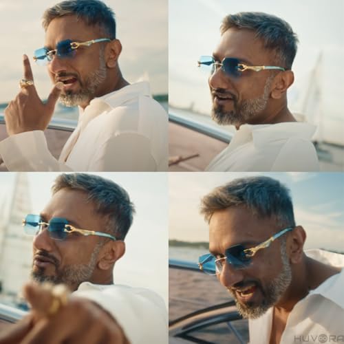 Image of Designer Hexagon Rimless UV Protection Sunglasses for Men Women Stylish - Spotted on YoYo Honey Singh - Anti Glare Retro Rectangle Gradient Leopard Shades Party Goggles