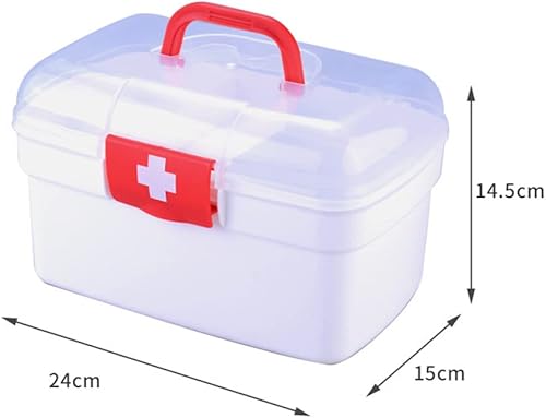 Miniatura 2 de Caja médica, Caja vacía transparente de primeros auxilios con mango portátil, caja de almacenamiento de doble capa caja de píldoras de plástico