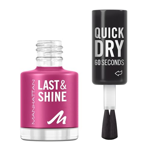MANHATTAN Last & Shine schnelltrocknender Nail Polish, veganer & tierversuchsfreier Nagellack, langanhaltend, ultraglänzendes Finish, 8ml, Fb. 570 Pink Fields