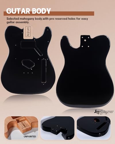 Image of Leo Jaymz DIY TL Style Electric Guitar Kits,Spray-painted Mahogany Body,Maple Neck, including all Components (TL Black)