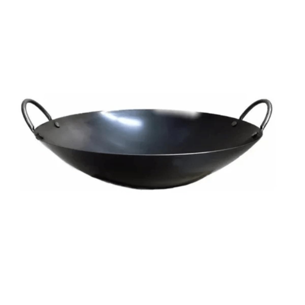 Panela Wok de Ferro com Duas Alças, Preta, 43cm, Fundo Redondo
