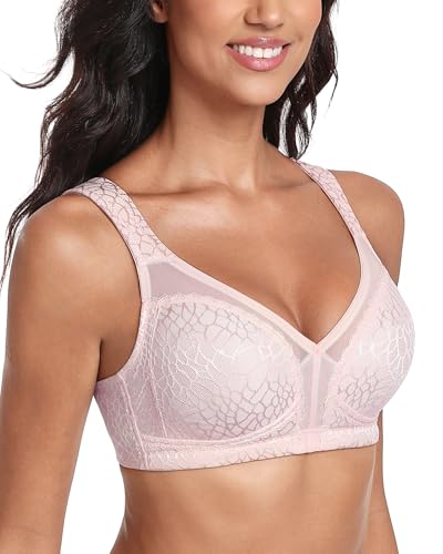 Lemorosy Damen Komfort Vollschalen Minimizer BH Ohne Bügel Ungepolstert Große Brüste Starker Halt Bügelloser Klassischer Entlastungs Bra (80D,Rosa) 2