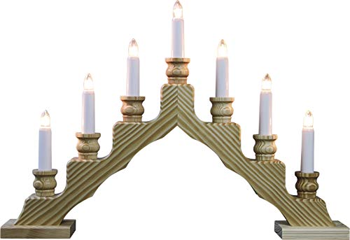 weigla SW7N-LED - Candelabro sueco (7 focos, madera natural)