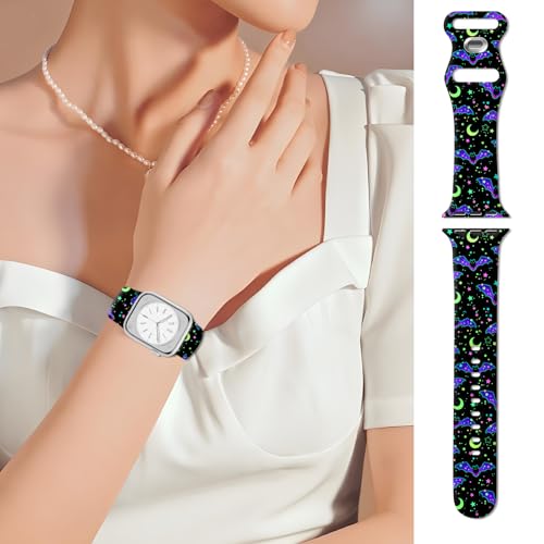 BALQOIFD Sport Bands Compatible with iWatch Band 38mm 40mm 41mm, Funny Soft Wristband Waterproof Replacement Sport Strap for iWatch Bands Series 9 8 7 6 5 4 3 2 1 SE Ultra Cute Bats Stars by BALQOIFD - Image 2