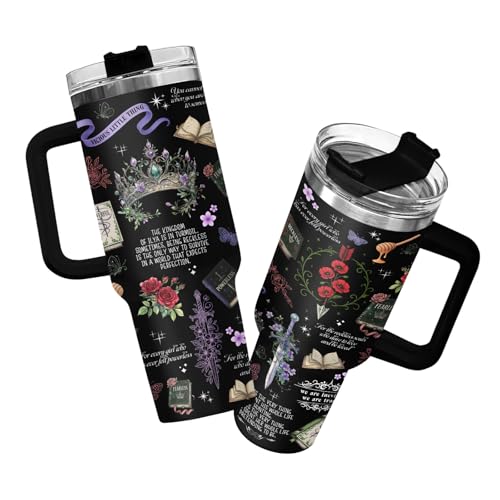 34HD Bicchiere con citazione a libro fantasy, con manico e cannuccia, in acciaio inox, stile gotico, romantico, per lettori, donne, idea regalo