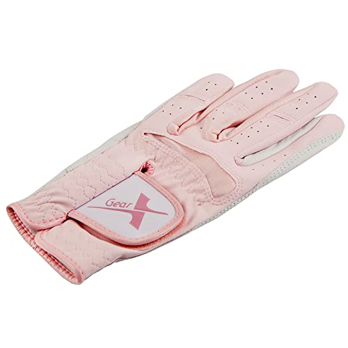 Gearx Women's Half Sheep Skin Golf Gloves, White/Pink (Pink, Large(21), 2 Left Gloves) #TOP2