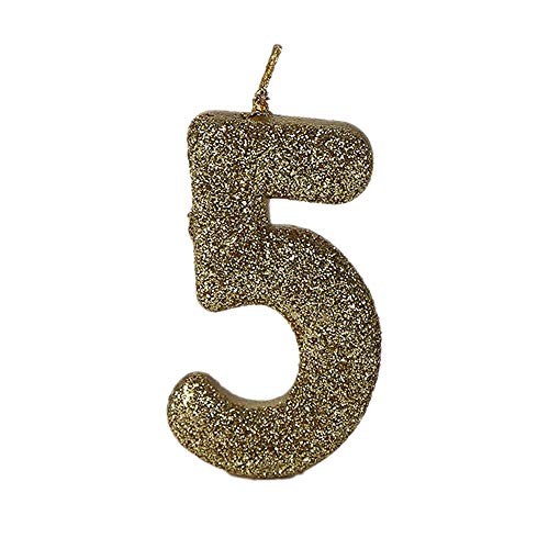 Image of Wanna Party Number 5 Glitter Gold Candle for Birthday Decoration Items /Cake Toppers /Cake Decorations