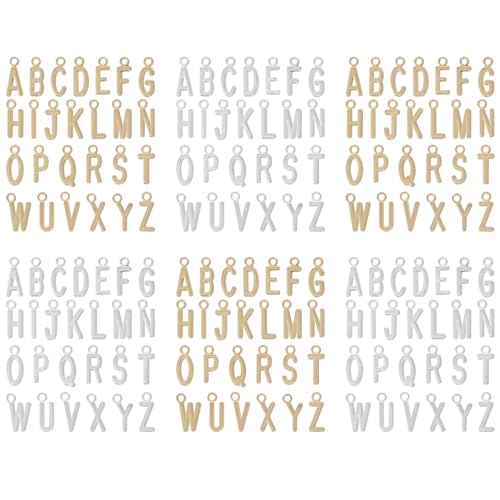 Pistha 6 Sets/156 Pcs Silver Gold Alphabet Letter Charms Mini A-Z Metal Letter Charms For Bracelet Jewelry Making