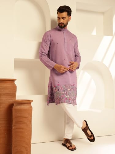 Image of SOJANYA (Since 1958 Men's Festive Cotton Silk Designer Kurta with Daman Embroidered Detailing | Perfect for Navratri, Diwali & Special Occasions