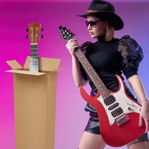 Yeaqee 20 Pcs 18 x 6 x 45 Inch Guitar Mailing Box Side Loading Boxes Corrugated Cardboard Box with Bubble Cushioning Wrap (9.8ft Each) for Guitar Packing Moving Mailing and Storage