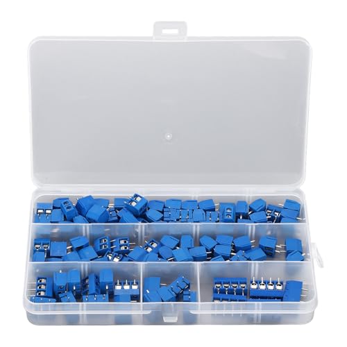 Bloque de terminales PCB de 2, 3 y 4 pines paso 5mm, kit de 100 conectores de tornillo azul 10A 300V
