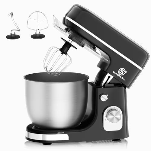 SUPERLEX 5L Stand Mixer – 1300W Kitchen Mixer with 8-Speed and Pulse Function, Stainless Steel Bowl, Whisk, Dough Hook & Beater for Baking – Ideal for Large Families, Black