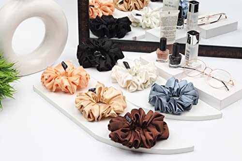 Image of Premium Satin Scrunchies for Women | Hair Bands, Ponytail Holders & Rubber Bands | Large, Fluffy, No-Damage Hair Ties | Girls Hair Accessories | Large Size | Pack of 6