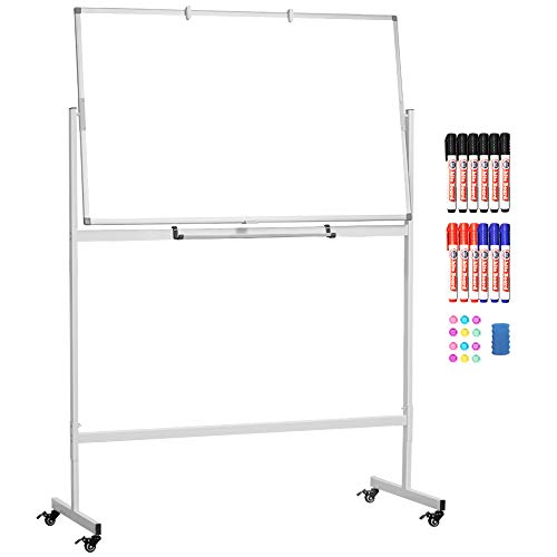 Mobile Whiteboard, 46 x 30 inches Double Sided Dry Erase Board Large Rolling Stand White Board Magnetic Movable Whiteboard Aluminum Frame Classroom Whiteboard on Wheels