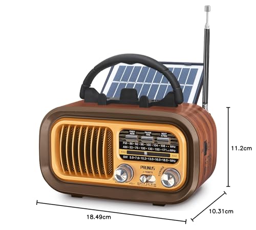 Image of 【2023 Newest】 PRUNUS J-150BTS Small Retro Vintage Radio Bluetooth, Portable AM FM Transistor with Best Sound, Solar /Battery Operated /Rechargeable, TWS, Support TF Card /USB Playing