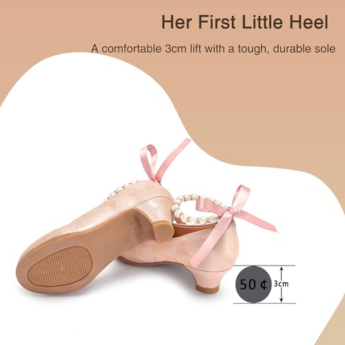 Image of THEE BRON Girls Low Heel Dress Shoes Mary Jane Party Wedding Flower Girl Pumps