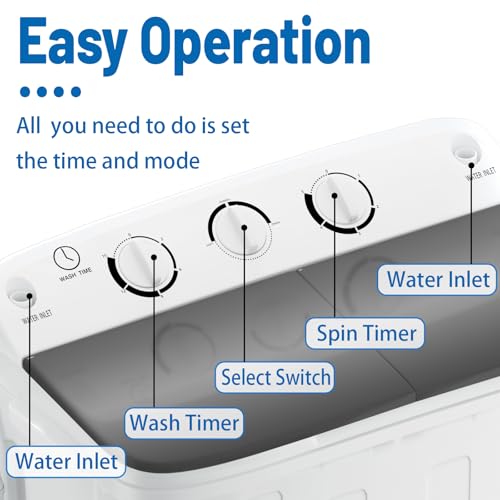 Erivess ST-6 Portable Twin Tub 18Lbs Washing Machine With Drying Rack And 10 Hangers, 11Lbs Washer Mini Compact Laundry Machine With 7Lbs Spinner, Semi-Automatic Washer Combo thumb #5