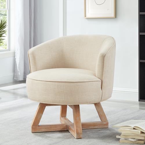 TREATLIFE HOME Beige Swivel Lounge Chair: Embrace Comfort with Solid Wood Base and 360° Movement