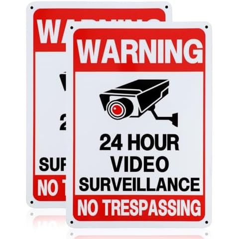 Lydia's Deal 2 Pack 24 Hour Video Surveillance Sign, No Trespassing Warning Sign for Property, 10 x7 Inch UV Printed 40 Mil Rust Free Aluminum, Security Camera Sign for Home Business Outdoor CCTV Cover