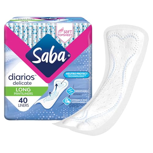 Image of SABA Diarios Long Delicate Pantiliners, Unscented, Breathable & Comfortable for Everyday Freshness, 4-Pack of 40 Pads (160 Count)
