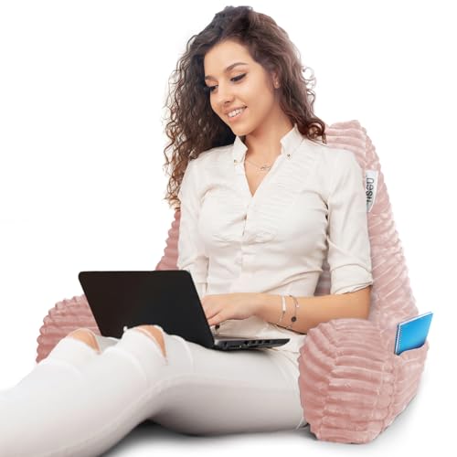 Image of Nestl Reading Pillow with Shredded Memory Foam, Luxe Cut Plush Back Pillow for Sitting Up in Bed, Back and Arms Adjustable Support for Adult & Teens, Backrest Pillows with Washable Cover Peach Beige