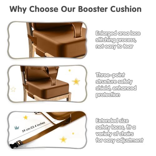 Image of Toddler Booster Seat for Dining Table,Booster Seat for Kitchen Chair with Extended Straps,2PCS Portable with Safety Buckles,Suitable for Kids Aged 3-12 in Restaurants (Dark Brown)