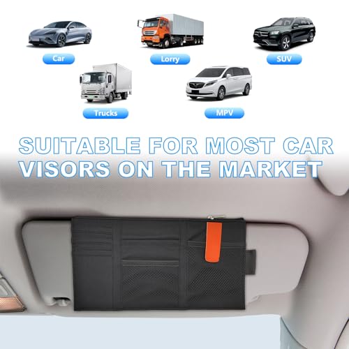 Image of Car Sun Visor Organizer, Multi-Pocket Net Personal Belonging Pocket, Universal Car Accessories for Card, Document (Black)