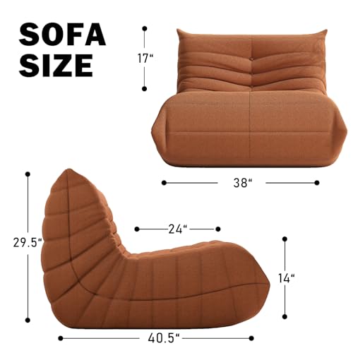 Bean Bag Chair, Fireside Chair Bean Bag Sofa Large Bean Bag Chair for Adults, Bean Bag Chairs for Teens with High Density Comfortable Foam, Memory Foam Bean Bag for Living Room, Bedroom (Orange)