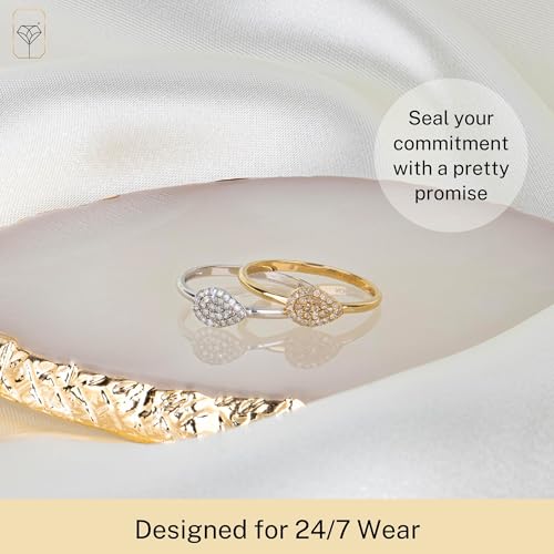 MAX + STONE Solid 10k Gold Pave Diamond Ring for Women | Pear Shaped White & Yellow Gold Diamond Ring for Women | Real Diamond Promise Ring for Her Gold | Diamond Gold Ring Sizes 6-83