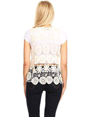 Image of Anna-Kaci Lace Front Open Sleeveless Top Cardigan Crochet Vest Cover up Summer Beachwear