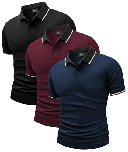 JACKETOWN Polo para Hombre Paquete de 3 Polo Manga Corta Camiseta Golf Trabajo Transpirable Camiseta Informal con Bolsillo Primavera Verano Tres Piezas T Shirt Senderismo