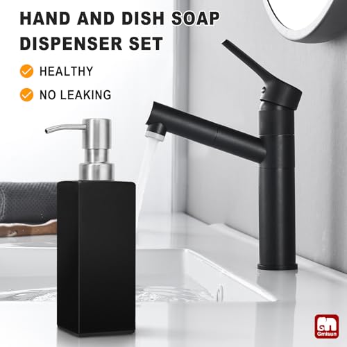 Image of GMISUN Black Soap Dispenser Bathroom, Glass Hand Soap Dispenser with Stainless Steel Pump, 12 fl oz /350ml Refillable Dish Dispensers for Kitchen, Modern Liquid Lotion Bottles for Bathroom Countertop