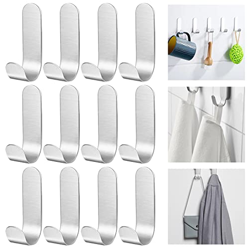12 Pcs Crochet Adhesif Mural Acier Inox, Crochet Adhésif, Crochet Auto Adhésif, Crochet Adhésif en Acier Inoxydable, Crochets Muraux Autocollants, pour Salle de Bain, Cuisine Cover