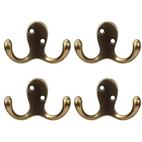 QhgPnt Brass Hooks, Antique Brass Coat Hooks for Door, Screw in Brass Door Hooks, Set of 4 Gold Coat Hooks, Durable and Stylish for Home Decor