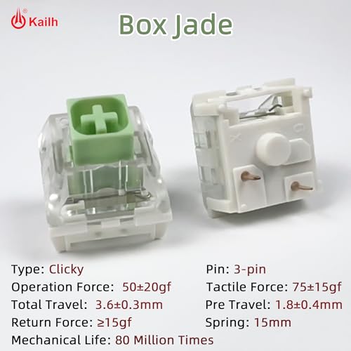 Image of Kailh Box Jade Clicky Keyboard Switch,3-pin 50gf Pre-Lubed Dustproof Waterproof RGB SMD Key Switches for 3D Prints and Mechanical Gaming Keyboard(Box Jade,45pcs)