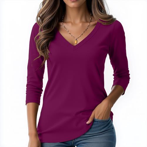 Riyiper 3 Pack V Neck 3/4 Sleeve Tops for Women Dressy Casual Loose Fit T Shirts Trendy Basic Tunic Tees2