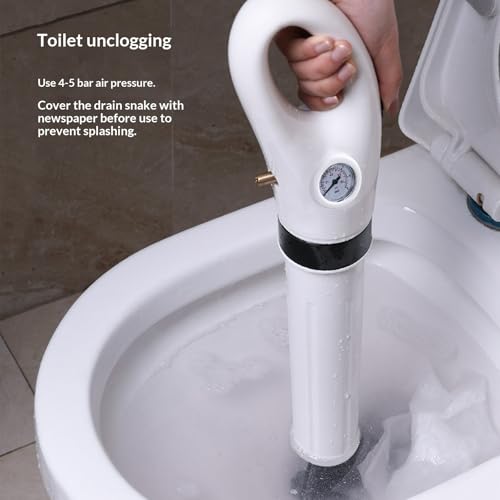 Desatascador de inodoro con presión de aire alta, pistola desatascadora con 3 boquillas para desagües de fregadero, bañera y tuberías miniatura 3
