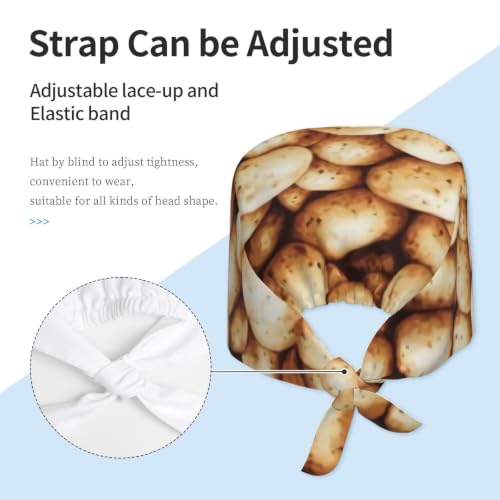 Image of Cute Pug Dog Print Working Cap Scrub Cap with Sweatband,Adjustable Fashion Bandage Tie Back Hat Headwear for Women Men