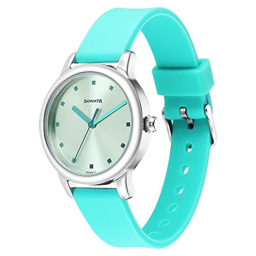 Image of Sonata Splash Green Dial Women Analog Watch with Plastic Strap-NS8178SP01