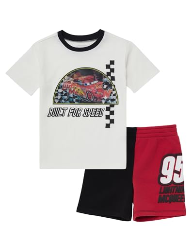 Image of Disney Pixar Cars Lenticular Lightning McQueen Toddler Outfit for Boys, 2 Piece T-Shirt & Fleece Shorts Set
