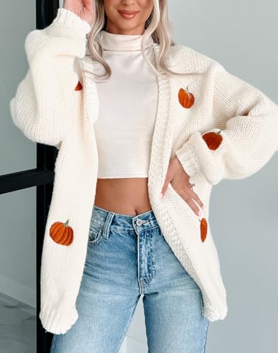 Image of Women Holiday Sequin Cardigans Funny Graphic Button Embroidered Sweaters Cute Open Front Knit Long Sleeve Coat Tops