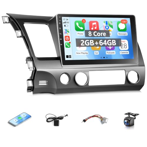 VQU Car Stereo for Honda Civic 2006 to 2011 Wireless Apple Carplay Android Car Radio for Honda Civic Android 13 5G WiFi GPS Navigation FM RDS EQ DSP SWC AHD Camera, 8-Core, 2G+64GB, Not for Aibag - image 1